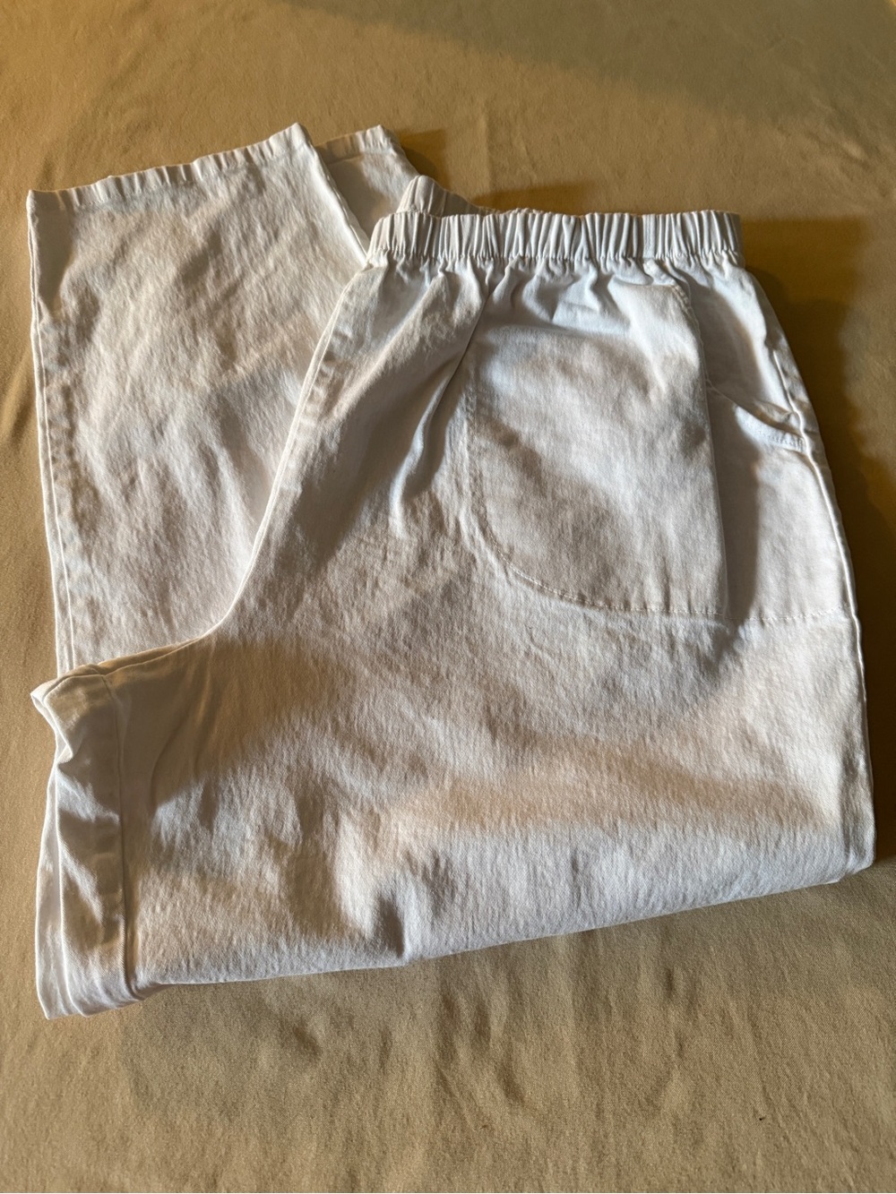Denim & Co QVC White Pull On Crop Pants 2XP Cotton Stretch Straight Leg